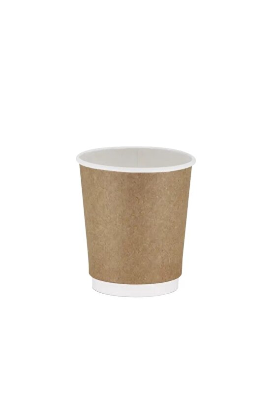 Double Wall Kraft Karton Bardak ve Siyah Kapak Seti 8oz  25li