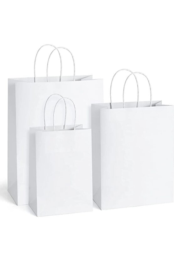 Burgu Saplı Beyaz Kraft Çanta 31 Cm x 12 Cm x 41 Cm ( 10 Adet ) ( Kağıt Poşet Çanta )