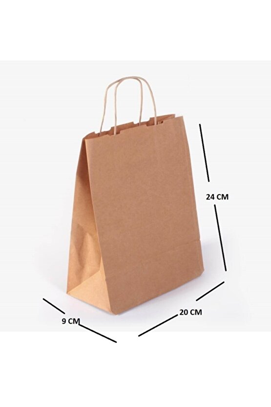Büküm Saplı Kağıt Çanta Kraft Çanta 25 Adet 25x12x31