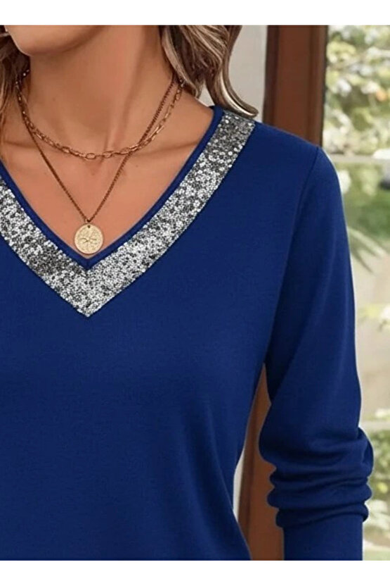 Kadın Uzun Kollu V Yakalı Viskon Bluz
