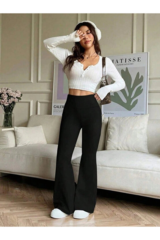 Kadın Yüksek Bel Ispanyol Paçalı Pantolon Tayt