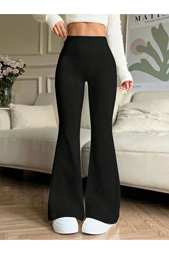 Kadın Yüksek Bel Ispanyol Paçalı Pantolon Tayt