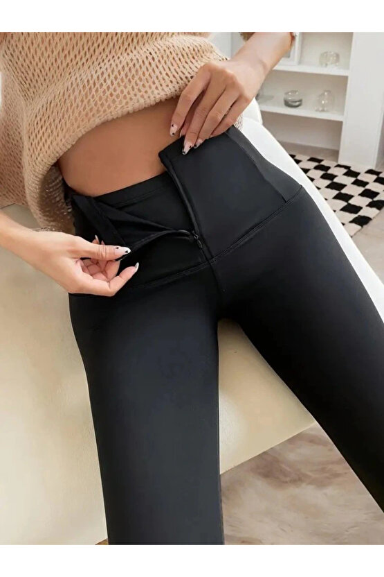 Kadın Yüksek Bel önden Fermuarlı Dalgıç Tayt