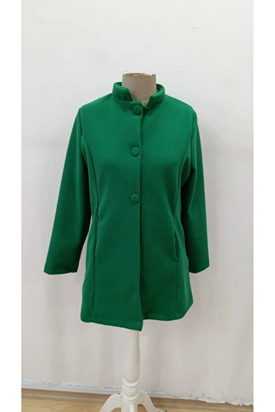 MDB Kadın Uzun Kollu Hakim Yakalı önden Düğmeli Cep Detaylı Kısa Taba Kaşe Kaban