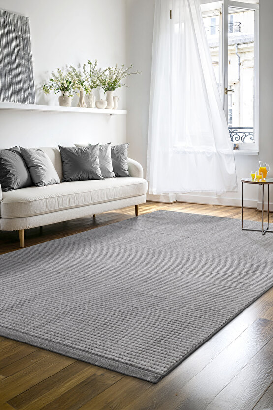 Yalın Microfiber Bukle Dokuma Halı Antre Hol Kesme Halı Yolluk 5771 Gri