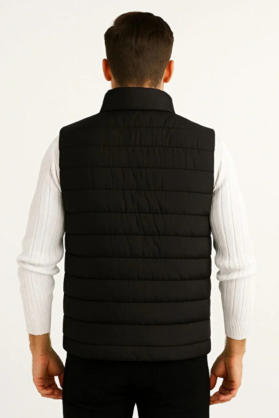 Erkek Şişme Fermuarlı Yelek Su itici Kapitone Astarlı Kumaş Cepli Hafif Kışlık Spor Rahat Ka