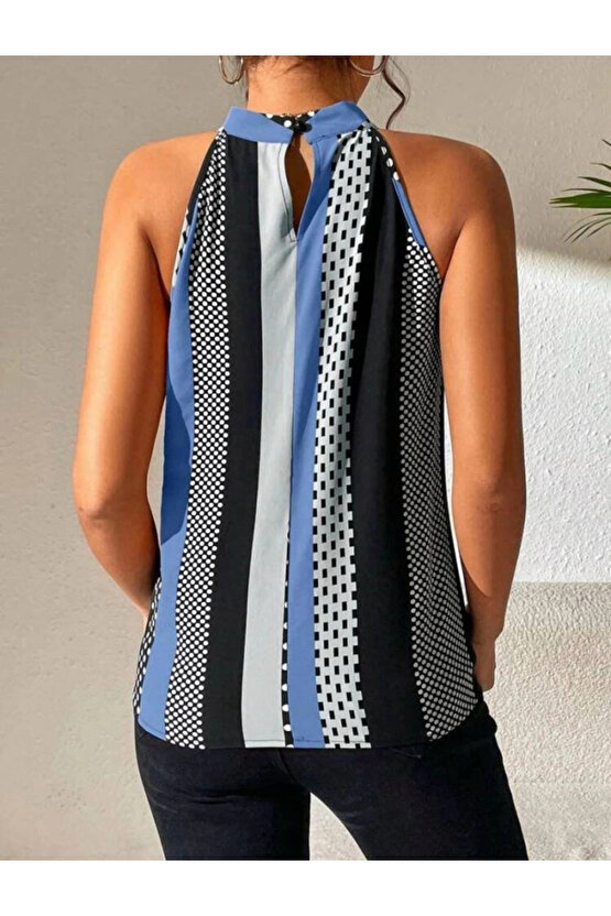 Kadın Yarım Balıkçı Yaka Kolsuz Mikro Bluz