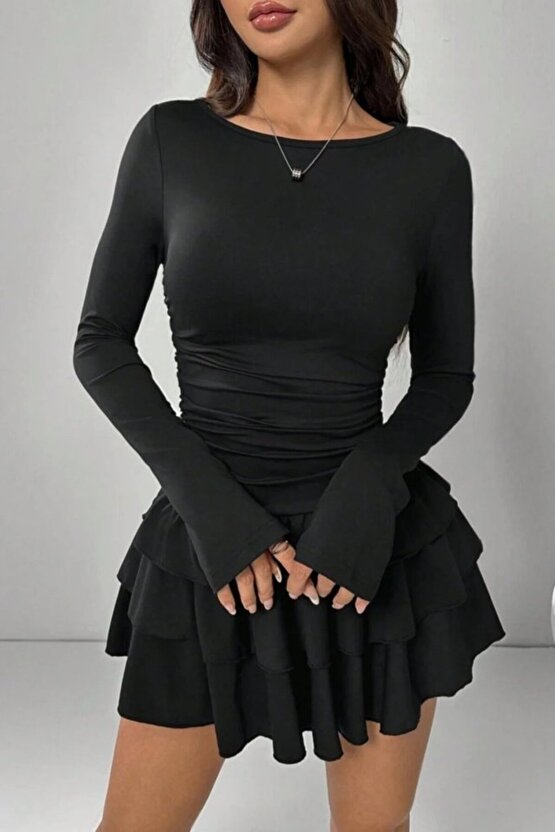 Mulvxmdyk Mdyk02 Eteği Kat Kat Volanlı Mini Elbise (Mulvix)