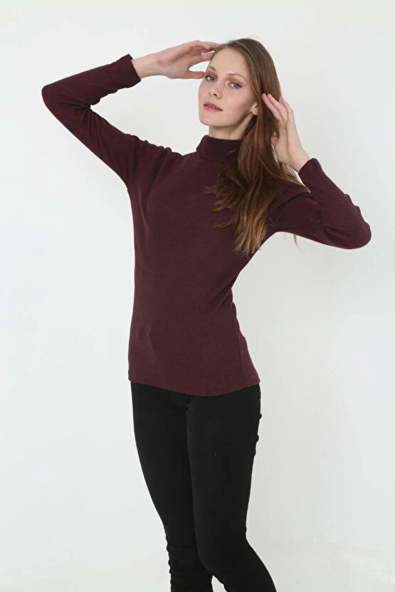 Kadın Tam Boğazlı Fitilli Likrali Koşkorse Badi - Bordo