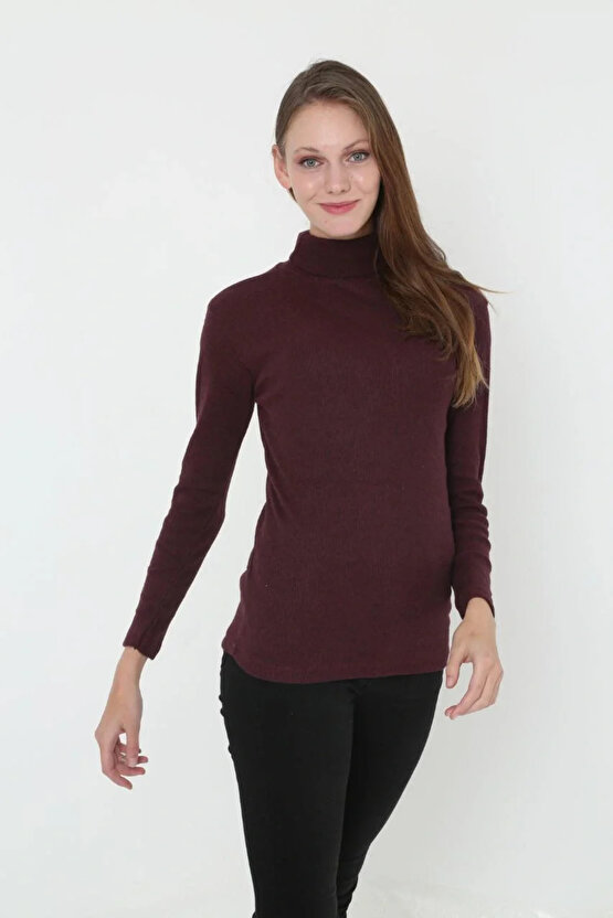 Kadın Tam Boğazlı Fitilli Likrali Koşkorse Badi - Bordo