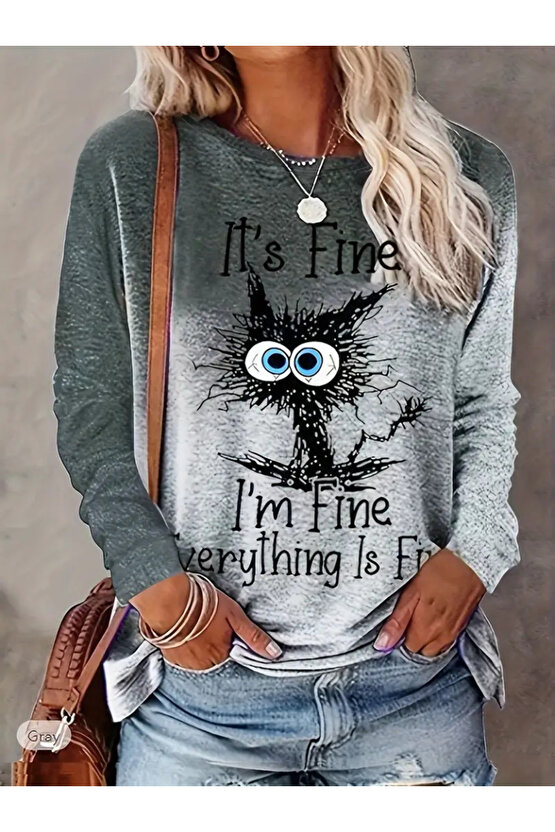 Kadın Uzun Kollu Bisiklet Yakalı Desenli Süprem Bluz