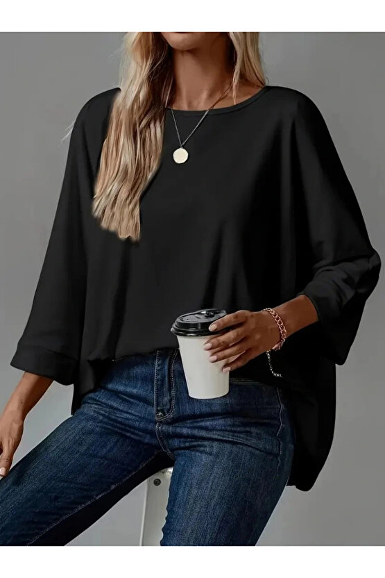 Kadın Truvakar Kollu Bisiklet Yaka Viskon Bluz