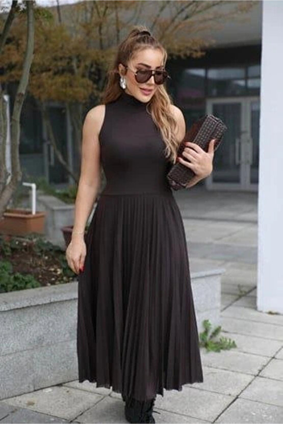 Kadın Triko Plise Ve Tül Detay Iki Parça Elbise