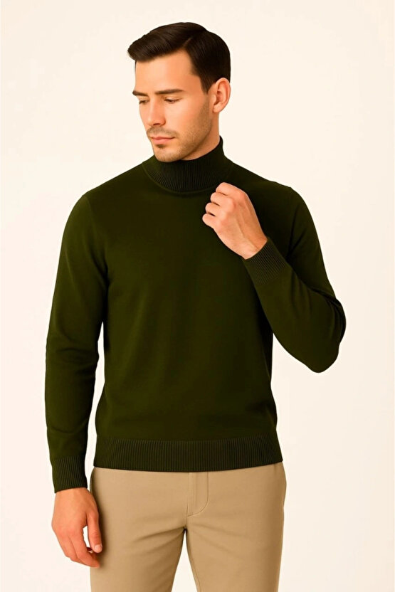 Erkek Yarım Boğaz Triko Kazak Yumuşak Dokulu Pamuklu Ince Dokuma, Uzun Kollu Rahat Regular Kalıp - H