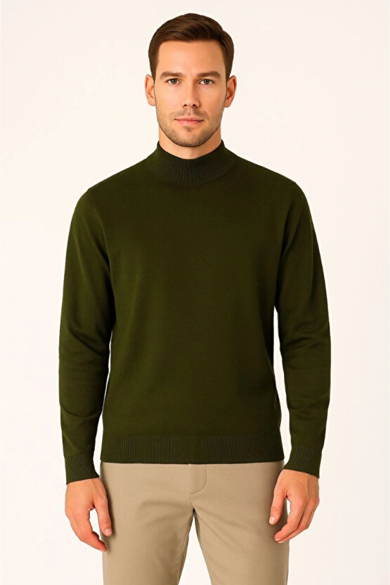 Erkek Yarım Boğaz Triko Kazak Yumuşak Dokulu Pamuklu Ince Dokuma, Uzun Kollu Rahat Regular Kalıp - H