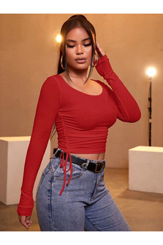 Kadın Kırmızı Kaşkorse Kumaş Bluz