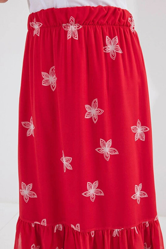 8010 Desenli Şifon Etek - A.Kırmızı