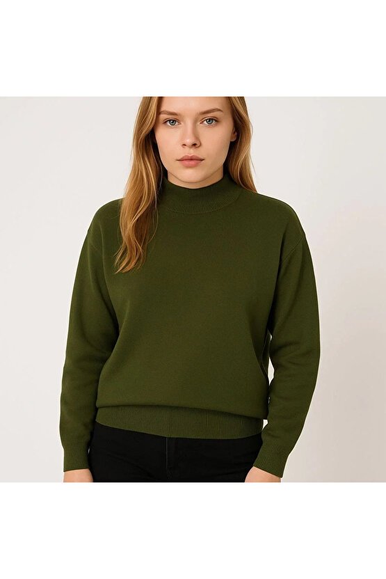 Kadın Yarım Boğaz Triko Kazak yumuşak dokulu Pamuklu ince Dokuma, uzun kollu Rahat Regular kalıp - H