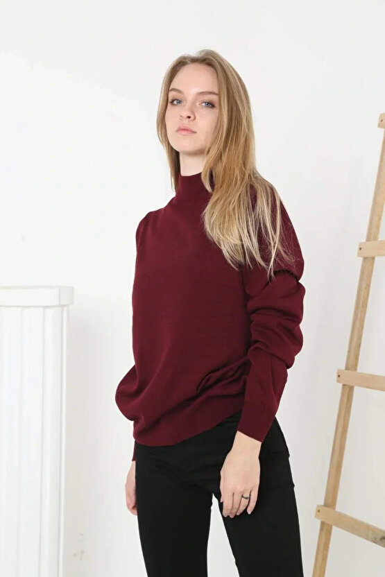 Kadın Yarım Boğaz Triko Kazak yumuşak dokulu Pamuklu ince Dokuma, uzun kollu Rahat Regular kalıp - B