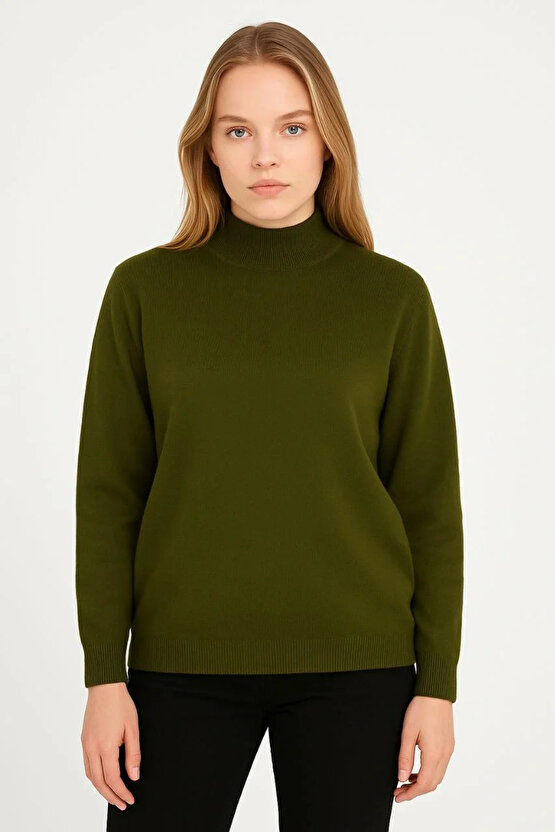 Kadın Yarım Boğaz Triko Kazak yumuşak dokulu Pamuklu ince Dokuma, uzun kollu Rahat Regular kalıp - H