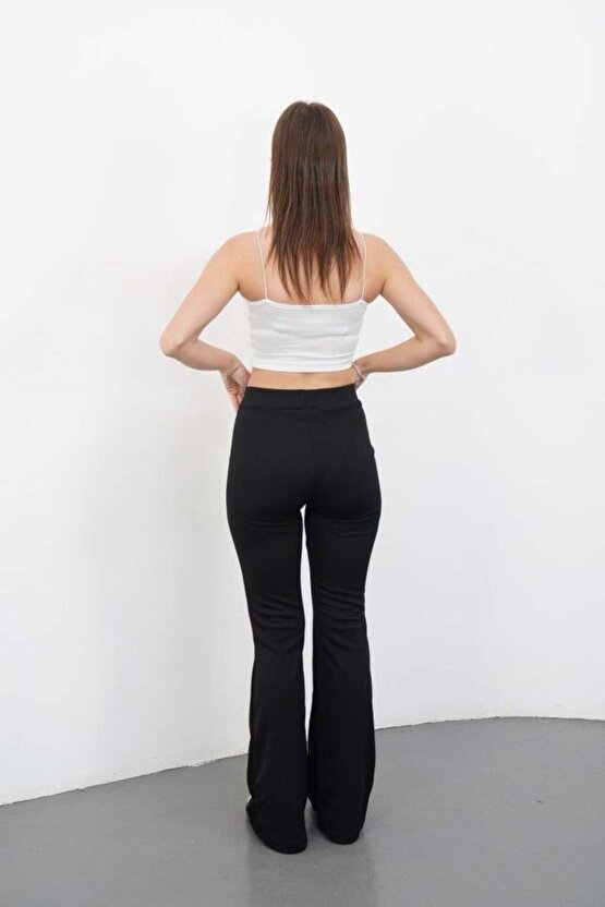 Kadın Yüksek Bel Krep Kumaş Bol Paça Pantolon