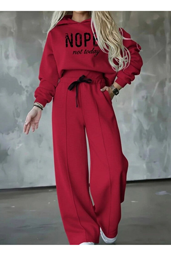 Kadın Uzun Kollu Nope Baskılı Beli Ribanalı Ikili Takım