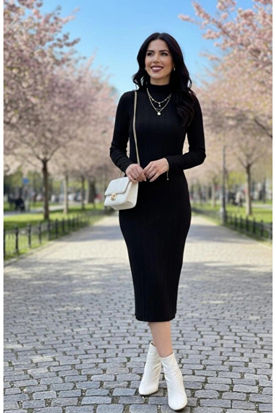 Kadın Uzun Kollu Balıkçı Yaka Triko Elbise