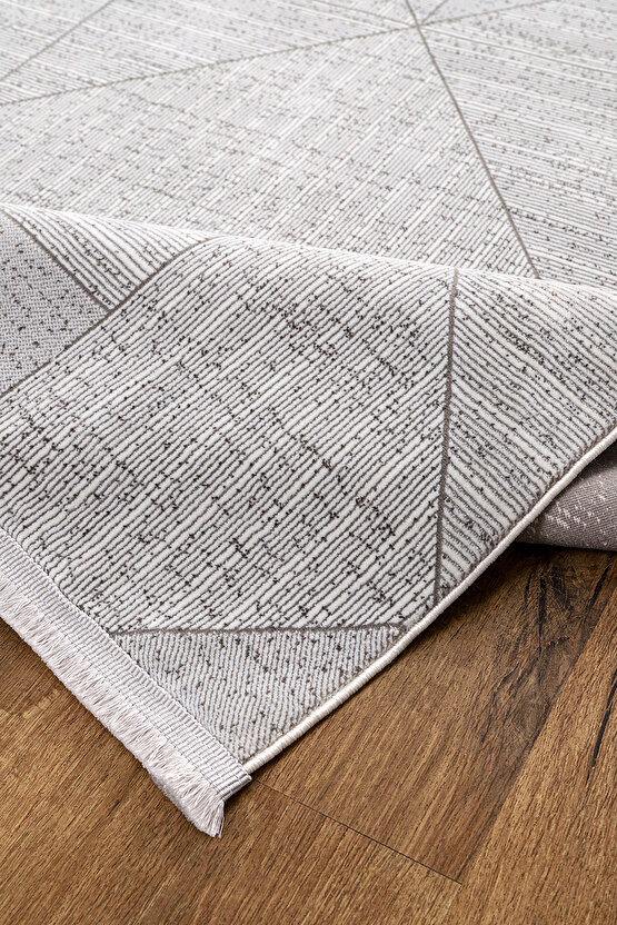 Bambu Saten Halı Kilim Salon Mutfak Koridor Yolluk Dokuma Makine Halısı Petra 4 Gri