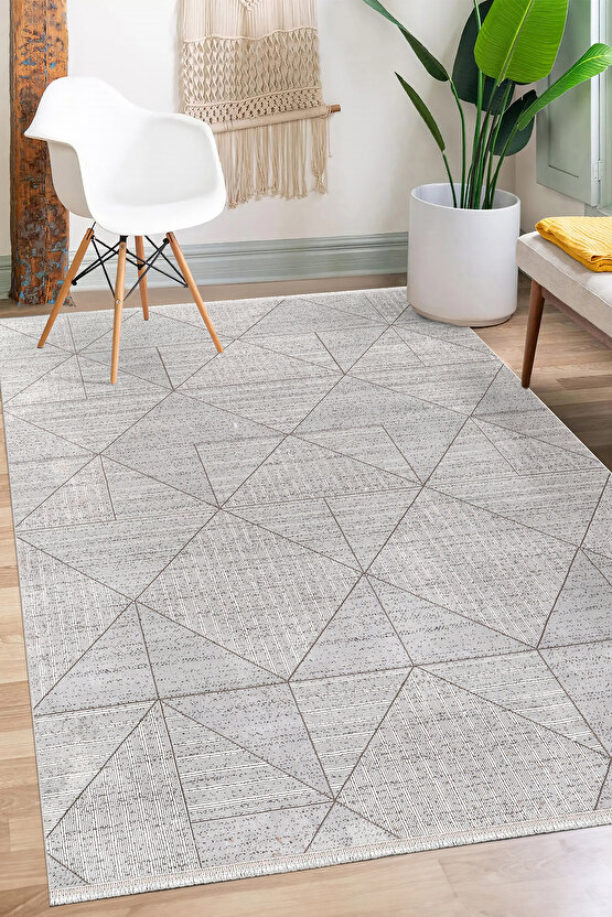 Bambu Saten Halı Kilim Salon Mutfak Koridor Yolluk Dokuma Makine Halısı Petra 4 Gri