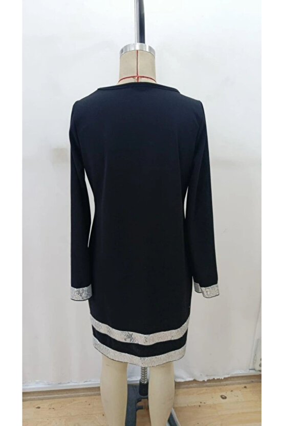 Kadın Uzun Kollu Bisiklet Yaka Mini Ithal Krep Elbise