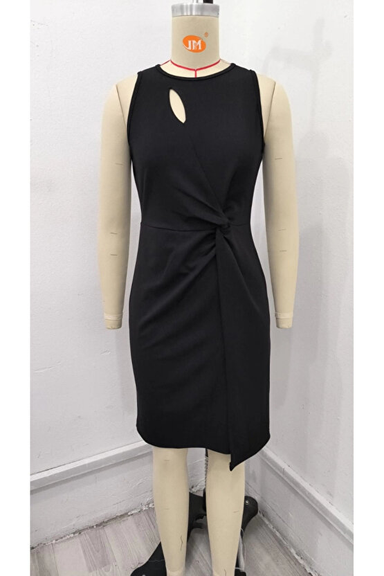 Kadın Sıfır Kol Pencere Ve Bel Detay Ithal Krep Elbise