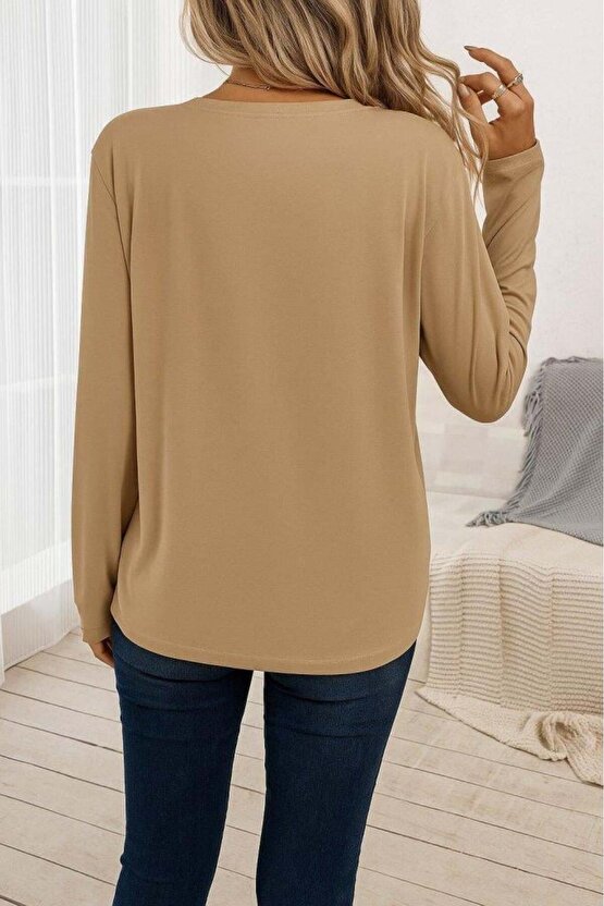 Kadın Uzun Kollu Bisiklet Yaka Viskon Bluz