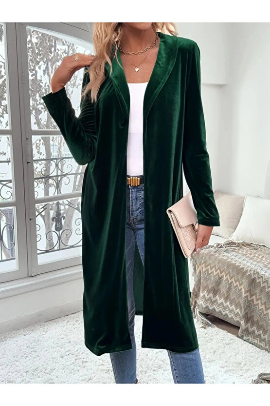Kadın Uzun Kollu önü Açık Kolları Uzun Midi Ceket