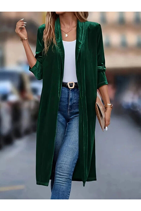 Kadın Uzun Kollu önü Açık Kolları Uzun Midi Ceket