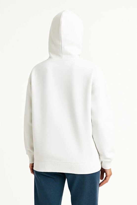 Kadın Samuray Ninja Çift Kapüşonlu Maske Detaylı Fermuarlı Kanguru Cepli Hoodie - Beyaz