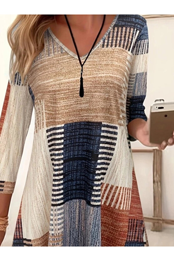 Kadın Uzun Kollu V Yaka Süprem Mini Elbise