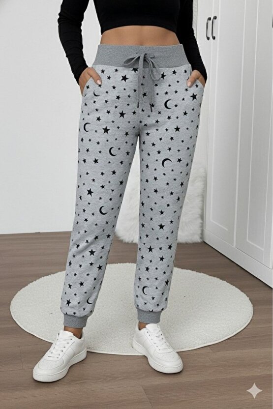 Kokosh Moda Kadın Yüksek Bel Bağcıklı Desenli Iki Iplik Pantolon