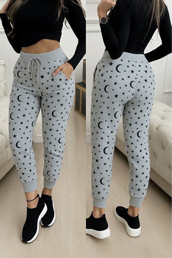 Kokosh Moda Kadın Yüksek Bel Bağcıklı Desenli Iki Iplik Pantolon