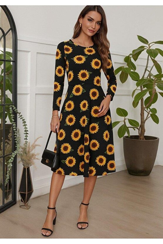 Kadın Fakir Kol Bisiklet Yaka Midi Mikro Elbise