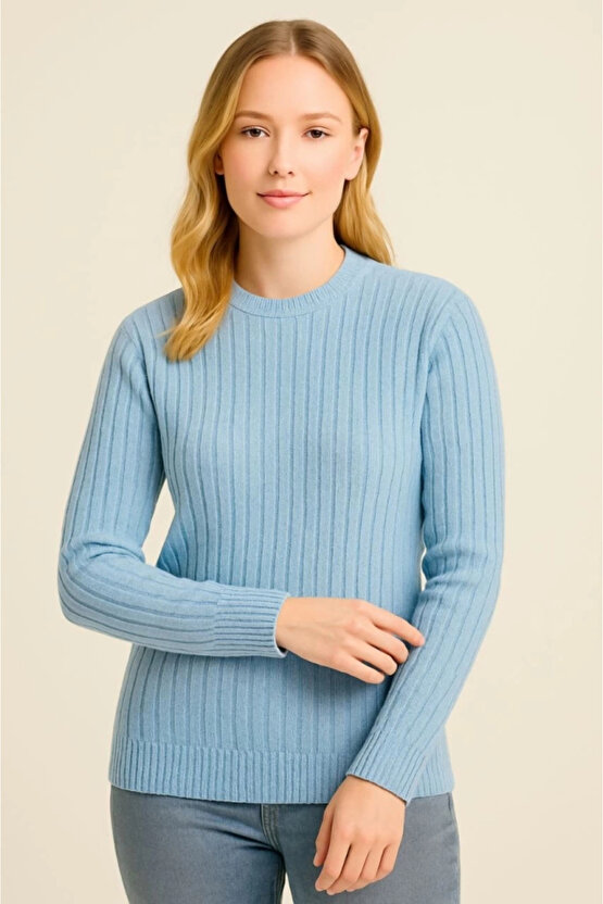 Bisiklet Yuvarlak Yaka Triko Kazak Pamuklu Kalın Fitilli Dokuma, Regular Fit Uzun Kollu Kışlık Model