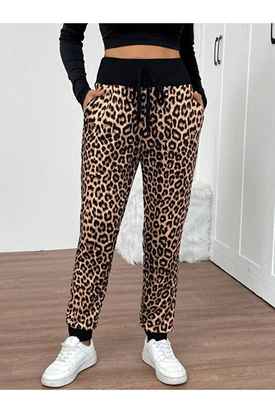 Kadın Yüksek Bel Bağcıklı Desenli Iki Iplik Pantolon