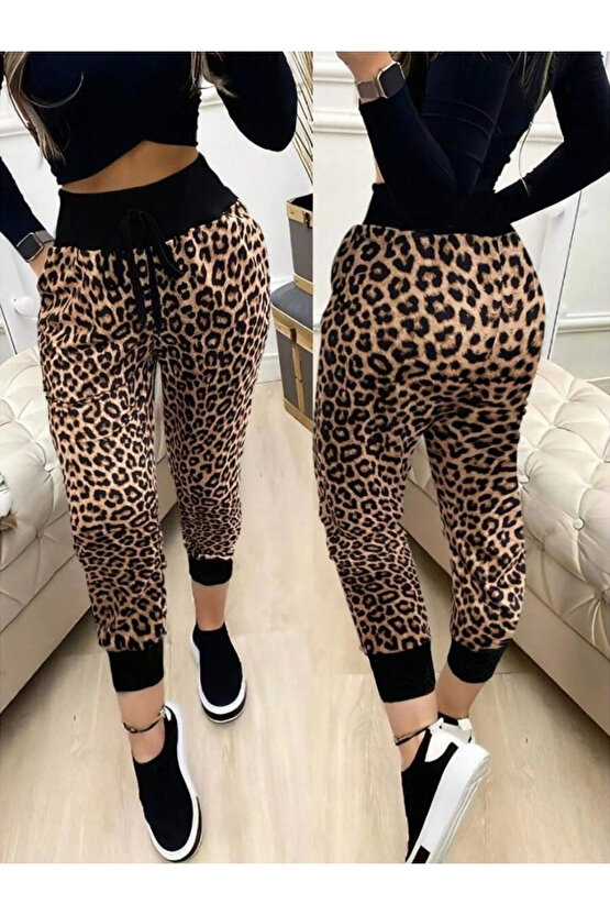 Kadın Yüksek Bel Bağcıklı Desenli Iki Iplik Pantolon