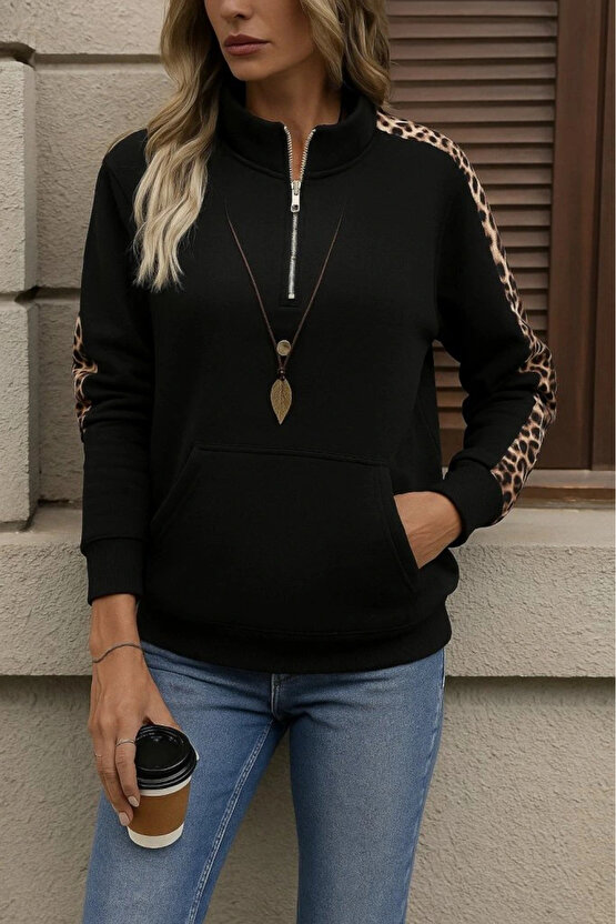 Kadın Uzun Kollu Balıkçı Yaka önden Fermuarlı Polar Bluz