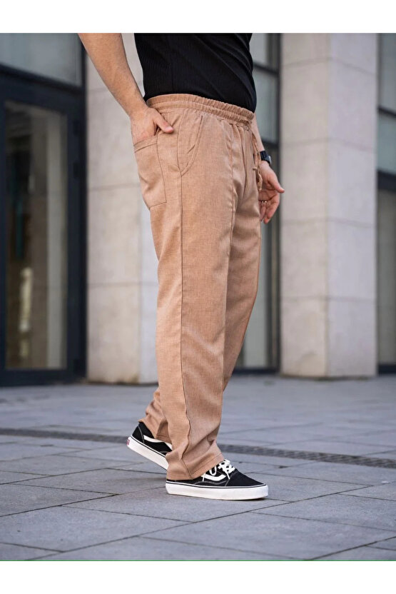 Erkek Keten Cepli Çıma Dikişli jogger Buggy Pantalon Rahat kalıp - Kahverengi