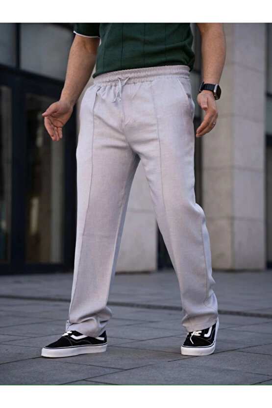 Erkek Keten Cepli Çıma Dikişli Jogger Buggy Pantalon Rahat Kalıp - Gri
