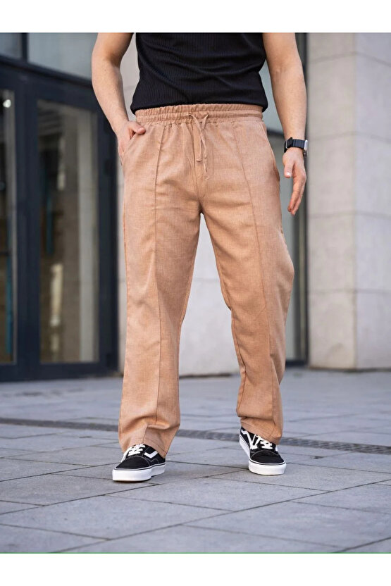 Erkek Keten Cepli Çıma Dikişli jogger Buggy Pantalon Rahat kalıp - Kahverengi