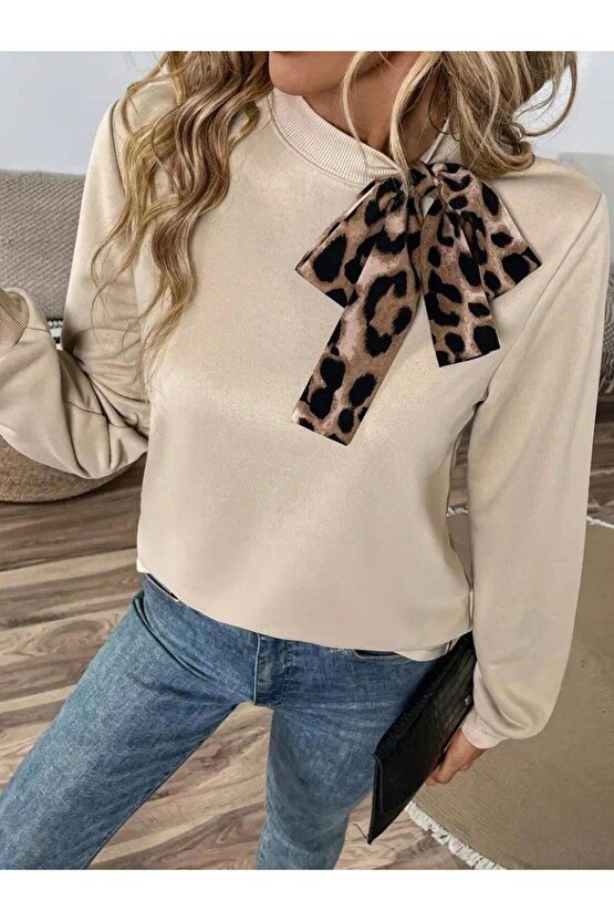 Kadın Uzun Kollu Yakadan Bağlamalı Viskon Iki Iplik Bluz