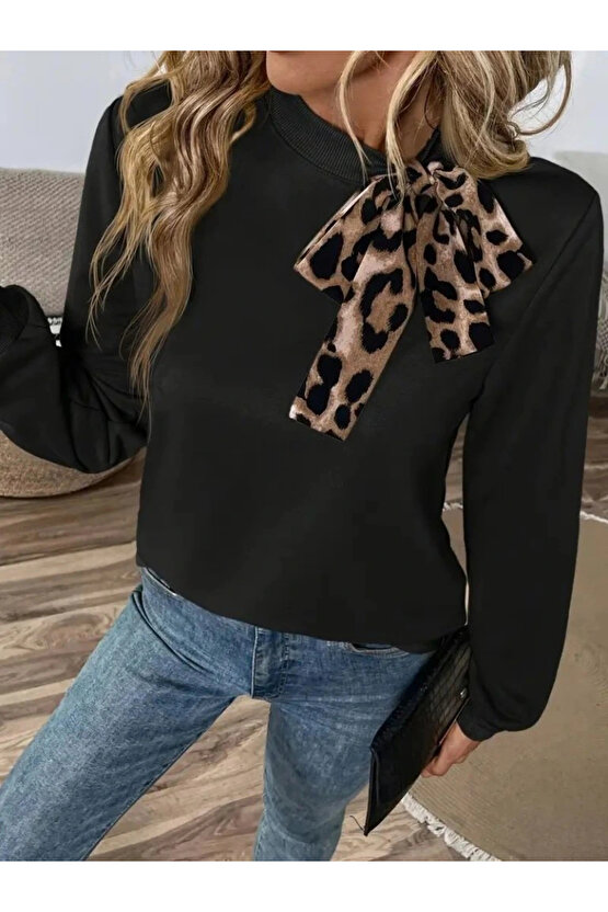 Kadın Uzun Kollu Yakadan Bağlamalı Viskon Iki Iplik Bluz