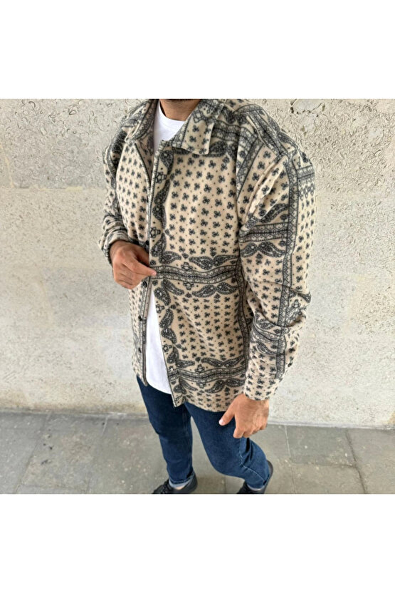 Erkek Polar Fermuarlı Sweatshirt – Kapüşonsuz, Cepli, Yumuşak Dokulu, Oversize Rahat Kalıp, Kışlık S