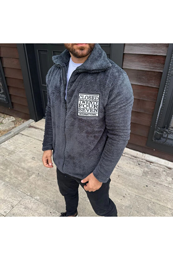Erkek Polar Fermuarlı Sweatshirt – Kapüşonsuz, Cepli, Yumuşak Dokulu, Oversize Rahat Kalıp, Kışlık S